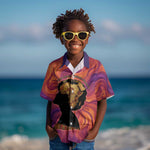 Léopold Sédar Senghor Kid Hawaiian Shirt Femme Noire Silhouette with Africa Map Pattern Vibrant Swirl Background - African Pride