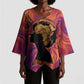 Léopold Sédar Senghor Kimono Sleeve Blouse Femme Noire Silhouette with Africa Map Pattern Vibrant Swirl Background - African Pride