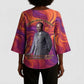 Léopold Sédar Senghor Kimono Sleeve Blouse Femme Noire Silhouette with Africa Map Pattern Vibrant Swirl Background - African Pride