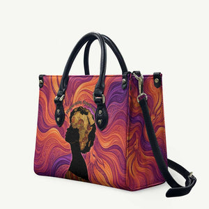Léopold Sédar Senghor Leather Bag Femme Noire Silhouette with Africa Map Pattern Vibrant Swirl Background - African Pride
