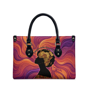 Léopold Sédar Senghor Leather Bag Femme Noire Silhouette with Africa Map Pattern Vibrant Swirl Background - African Pride