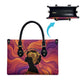 Léopold Sédar Senghor Leather Bag Femme Noire Silhouette with Africa Map Pattern Vibrant Swirl Background - African Pride