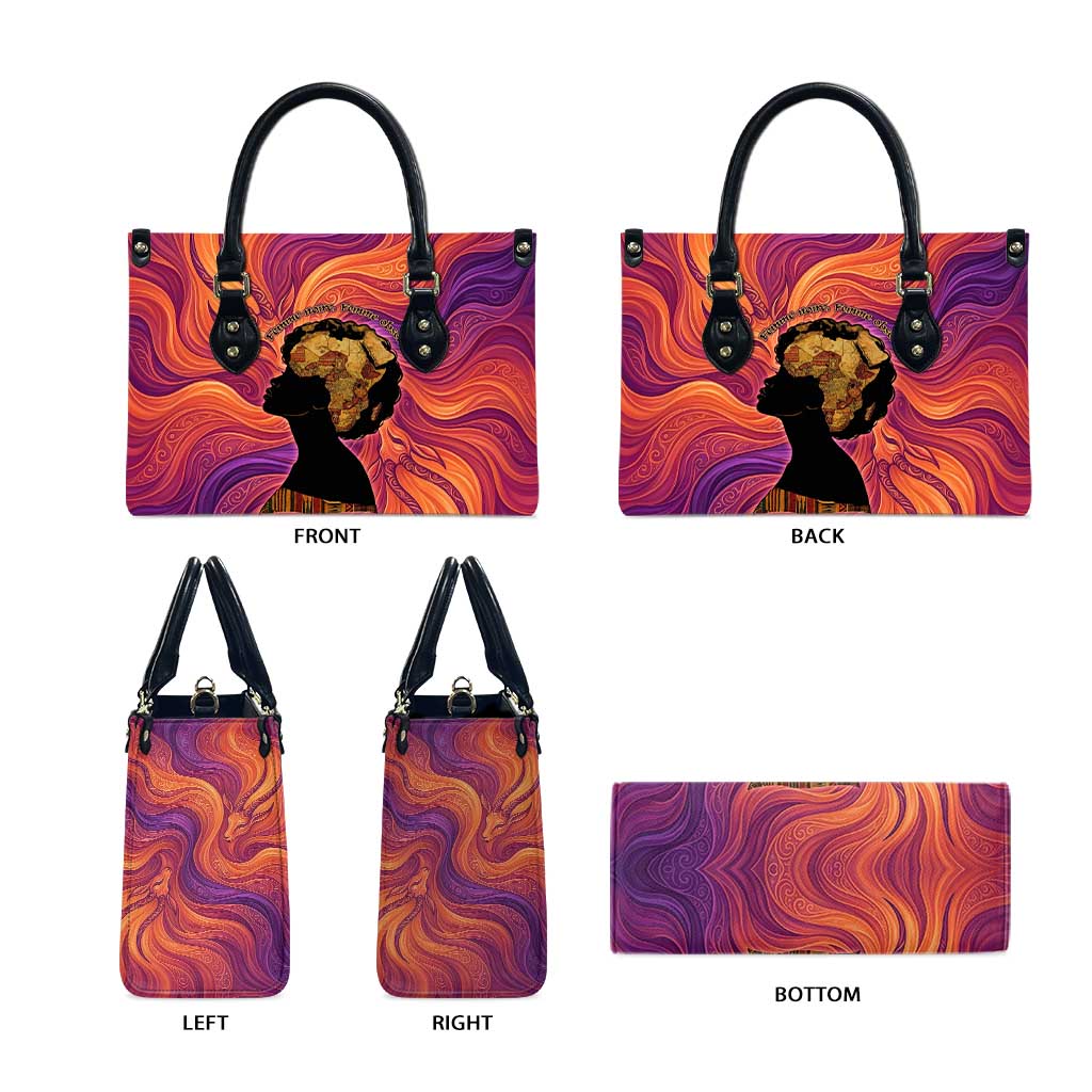 Léopold Sédar Senghor Leather Bag Femme Noire Silhouette with Africa Map Pattern Vibrant Swirl Background - African Pride