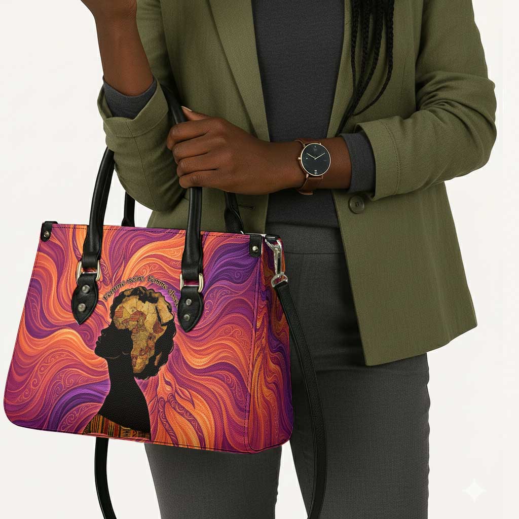 Léopold Sédar Senghor Leather Bag Femme Noire Silhouette with Africa Map Pattern Vibrant Swirl Background - African Pride