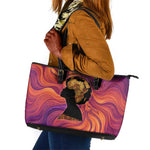 Léopold Sédar Senghor Leather Tote Bag Femme Noire Silhouette with Africa Map Pattern Vibrant Swirl Background - African Pride