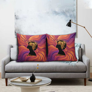 Léopold Sédar Senghor Pillow Cover Femme Noire Silhouette with Africa Map Pattern Vibrant Swirl Background - African Pride