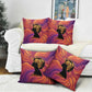 Léopold Sédar Senghor Pillow Cover Femme Noire Silhouette with Africa Map Pattern Vibrant Swirl Background - African Pride