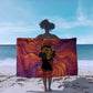 Léopold Sédar Senghor Sarong Femme Noire Silhouette with Africa Map Pattern Vibrant Swirl Background - African Pride