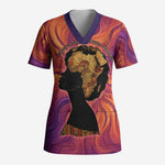 Léopold Sédar Senghor Scrub Top Femme Noire Silhouette with Africa Map Pattern Vibrant Swirl Background - African Pride