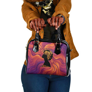 Léopold Sédar Senghor Shoulder Handbag Femme Noire Silhouette with Africa Map Pattern Vibrant Swirl Background - African Pride