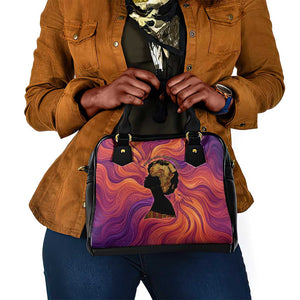 Léopold Sédar Senghor Shoulder Handbag Femme Noire Silhouette with Africa Map Pattern Vibrant Swirl Background - African Pride