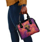 Léopold Sédar Senghor Shoulder Handbag Femme Noire Silhouette with Africa Map Pattern Vibrant Swirl Background - African Pride