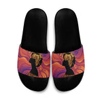 Léopold Sédar Senghor Slide Sandals Femme Noire Silhouette with Africa Map Pattern Vibrant Swirl Background - African Pride