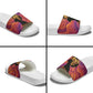 Léopold Sédar Senghor Slide Sandals Femme Noire Silhouette with Africa Map Pattern Vibrant Swirl Background - African Pride
