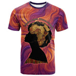 Léopold Sédar Senghor T shirt Femme Noire Silhouette with Africa Map Pattern Vibrant Swirl Background - African Pride
