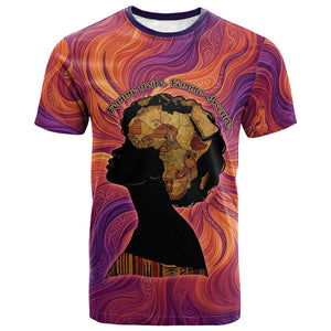 Léopold Sédar Senghor T shirt Femme Noire Silhouette with Africa Map Pattern Vibrant Swirl Background - African Pride