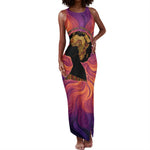 Léopold Sédar Senghor Tank Maxi Dress Femme Noire Silhouette with Africa Map Pattern Vibrant Swirl Background - African Pride