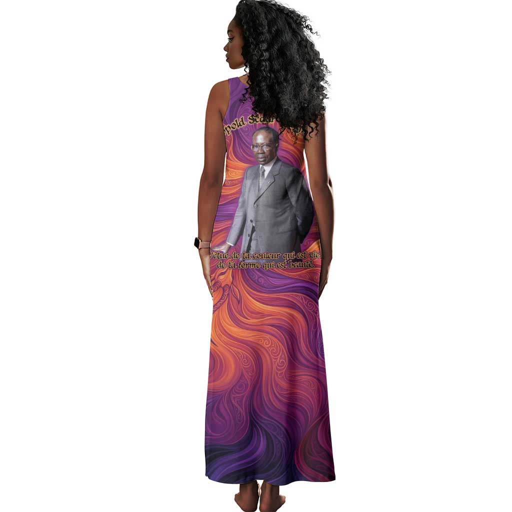 Léopold Sédar Senghor Tank Maxi Dress Femme Noire Silhouette with Africa Map Pattern Vibrant Swirl Background - African Pride