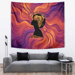 Léopold Sédar Senghor Tapestry Femme Noire Silhouette with Africa Map Pattern Vibrant Swirl Background - African Pride