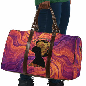 Léopold Sédar Senghor Travel Bag Femme Noire Silhouette with Africa Map Pattern Vibrant Swirl Background - African Pride