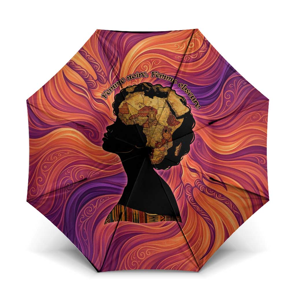 Léopold Sédar Senghor Umbrella Femme Noire Silhouette with Africa Map Pattern Vibrant Swirl Background - African Pride