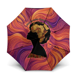 Léopold Sédar Senghor Umbrella Femme Noire Silhouette with Africa Map Pattern Vibrant Swirl Background - African Pride