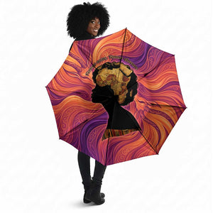 Léopold Sédar Senghor Umbrella Femme Noire Silhouette with Africa Map Pattern Vibrant Swirl Background - African Pride
