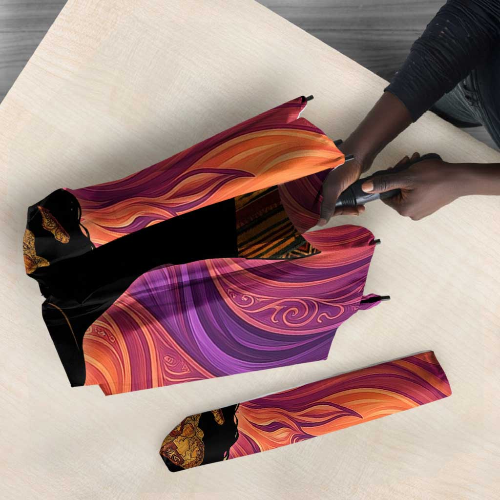 Léopold Sédar Senghor Umbrella Femme Noire Silhouette with Africa Map Pattern Vibrant Swirl Background - African Pride
