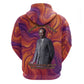 Léopold Sédar Senghor Zip Hoodie Femme Noire Silhouette with Africa Map Pattern Vibrant Swirl Background - African Pride