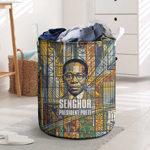 Léopold Sédar Senghor Laundry Basket President Poete Portrait Futuristic African Robotic Handshake Earth and Flowers Unity - African Pride