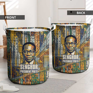 Léopold Sédar Senghor Laundry Basket President Poete Portrait Futuristic African Robotic Handshake Earth and Flowers Unity - African Pride