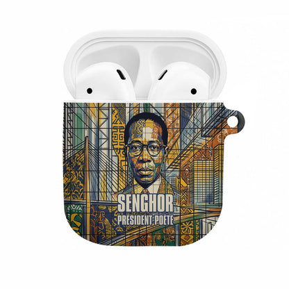 Léopold Sédar Senghor AirPods Case President Poete Portrait Futuristic African Robotic Handshake Earth and Flowers Unity - African Pride