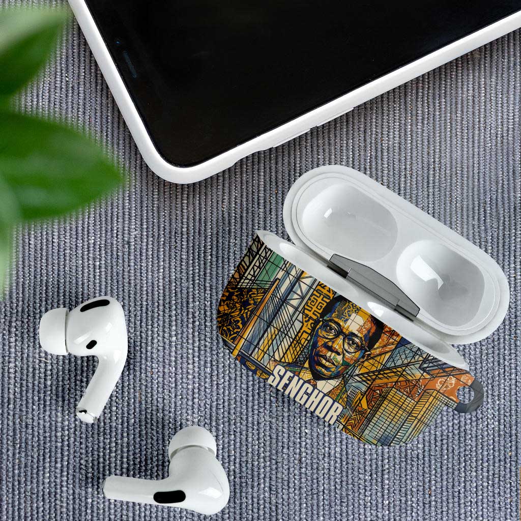 Léopold Sédar Senghor AirPods Case President Poete Portrait Futuristic African Robotic Handshake Earth and Flowers Unity - African Pride