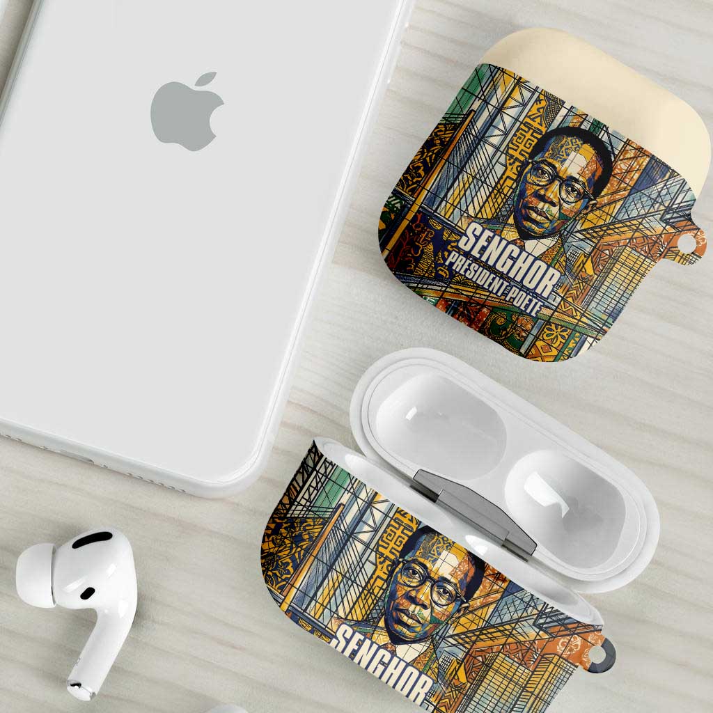Léopold Sédar Senghor AirPods Case President Poete Portrait Futuristic African Robotic Handshake Earth and Flowers Unity - African Pride