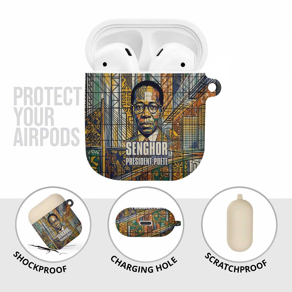 Léopold Sédar Senghor AirPods Case President Poete Portrait Futuristic African Robotic Handshake Earth and Flowers Unity - African Pride
