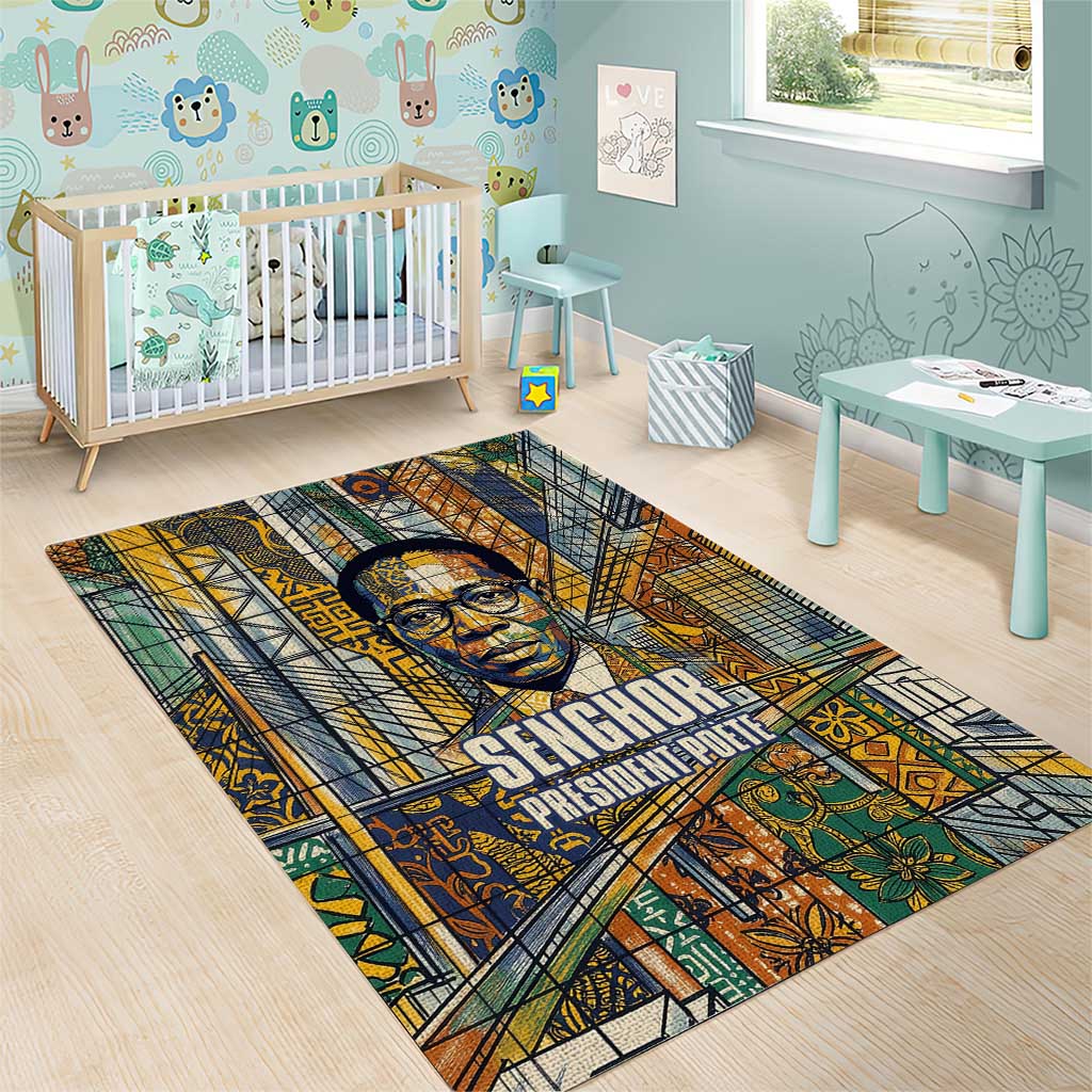 Léopold Sédar Senghor Area Rug President Poete Portrait Futuristic African Robotic Handshake Earth and Flowers Unity - African Pride