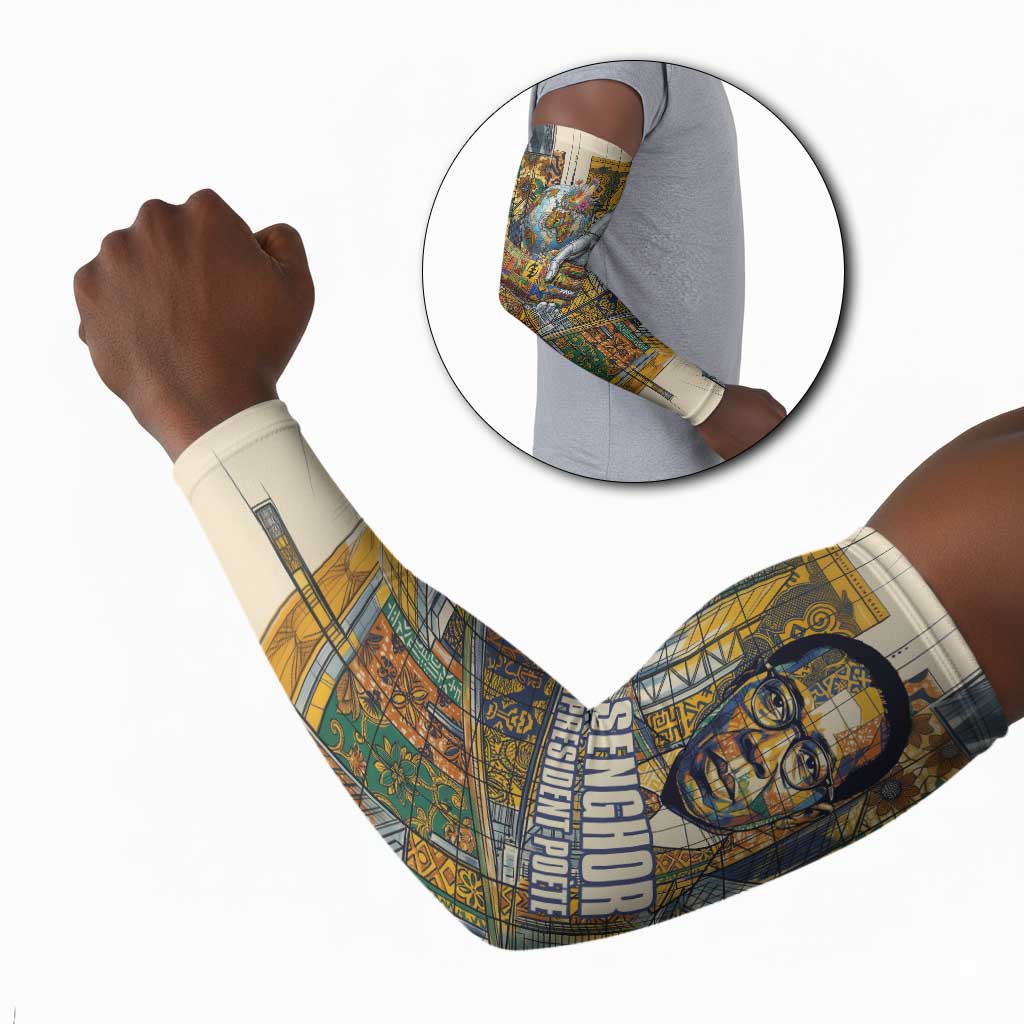 Léopold Sédar Senghor Arm Sleeves President Poete Portrait Futuristic African Robotic Handshake Earth and Flowers Unity - African Pride