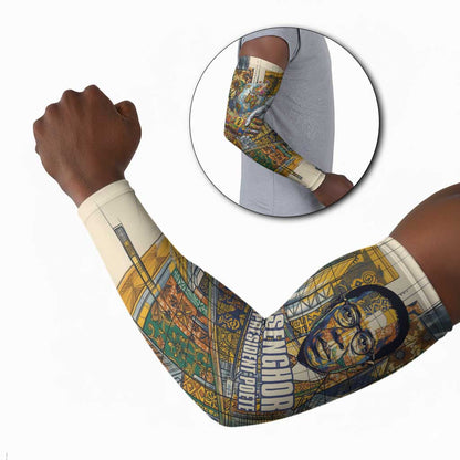 Léopold Sédar Senghor Arm Sleeves President Poete Portrait Futuristic African Robotic Handshake Earth and Flowers Unity - African Pride