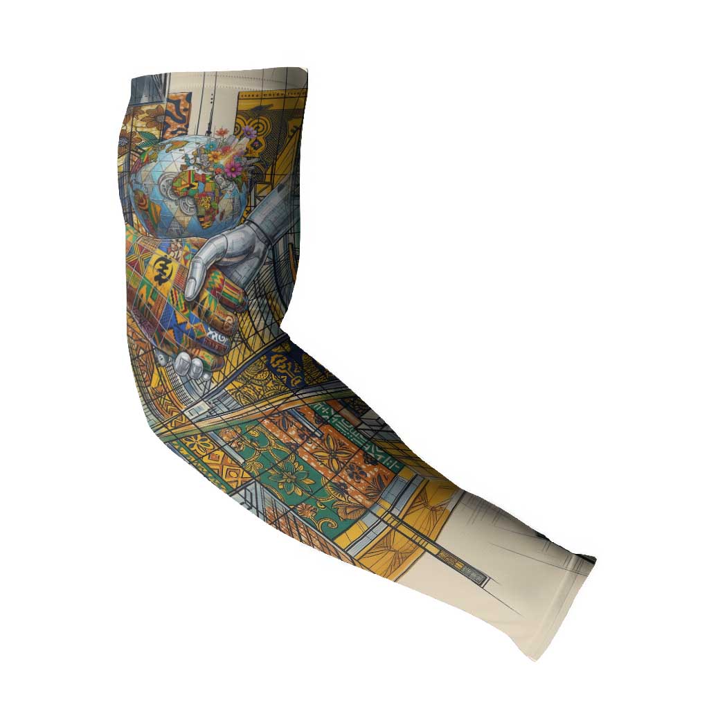 Léopold Sédar Senghor Arm Sleeves President Poete Portrait Futuristic African Robotic Handshake Earth and Flowers Unity - African Pride