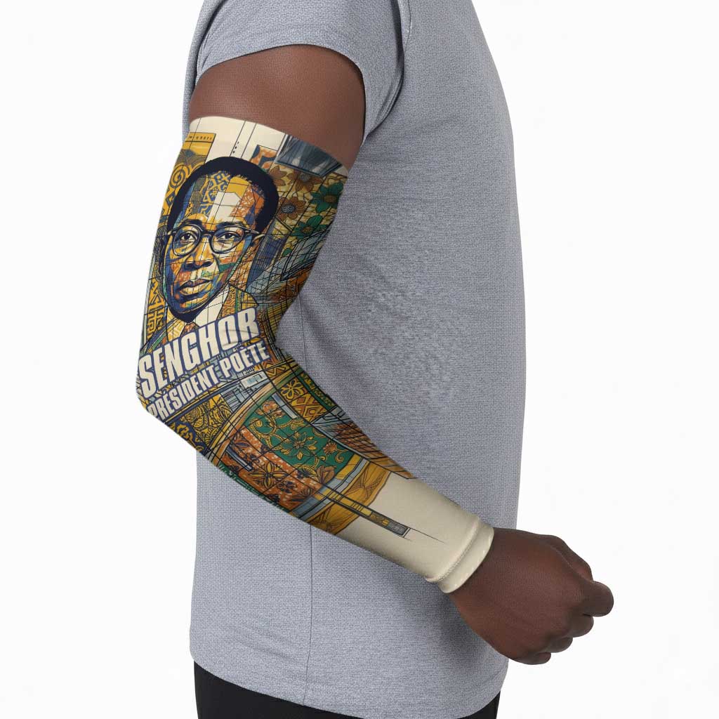 Léopold Sédar Senghor Arm Sleeves President Poete Portrait Futuristic African Robotic Handshake Earth and Flowers Unity - African Pride