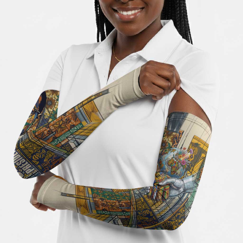 Léopold Sédar Senghor Arm Sleeves President Poete Portrait Futuristic African Robotic Handshake Earth and Flowers Unity - African Pride