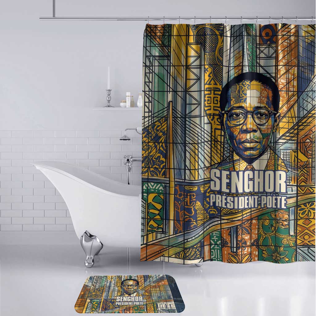 Léopold Sédar Senghor Bathroom Set President Poete Portrait Futuristic African Robotic Handshake Earth and Flowers Unity - African Pride