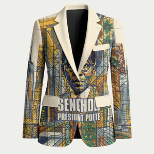 Léopold Sédar Senghor Blazer President Poete Portrait Futuristic African Robotic Handshake Earth and Flowers Unity - African Pride