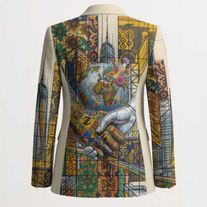 Léopold Sédar Senghor Blazer President Poete Portrait Futuristic African Robotic Handshake Earth and Flowers Unity - African Pride