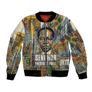 Léopold Sédar Senghor Bomber Jacket President Poete Portrait Futuristic African Robotic Handshake Earth and Flowers Unity - African Pride