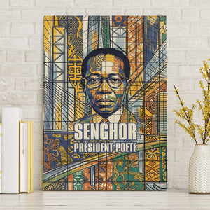 Léopold Sédar Senghor Canvas Wall Art President Poete Portrait Futuristic African Robotic Handshake Earth and Flowers Unity - African Pride