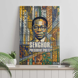 Léopold Sédar Senghor Canvas Wall Art President Poete Portrait Futuristic African Robotic Handshake Earth and Flowers Unity - African Pride