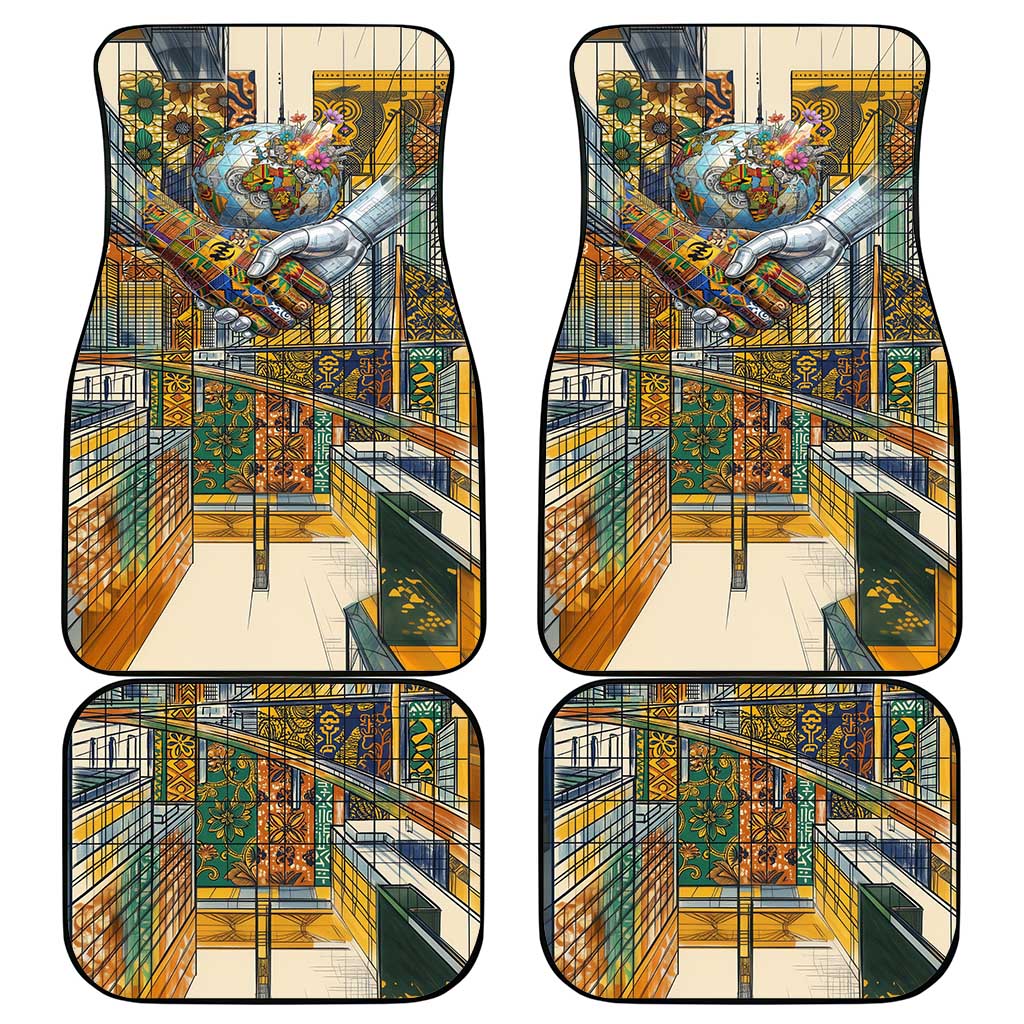 Léopold Sédar Senghor Car Mats President Poete Portrait Futuristic African Robotic Handshake Earth and Flowers Unity - African Pride