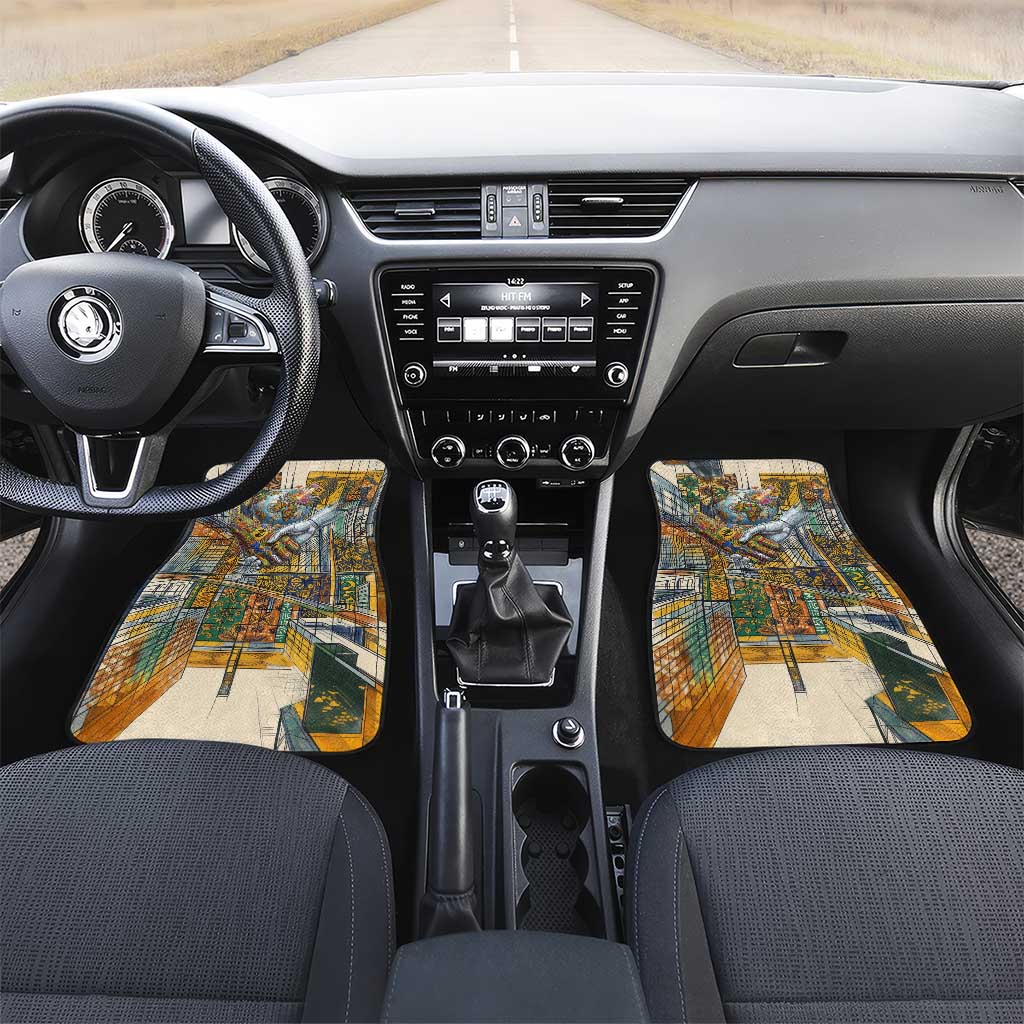Léopold Sédar Senghor Car Mats President Poete Portrait Futuristic African Robotic Handshake Earth and Flowers Unity - African Pride