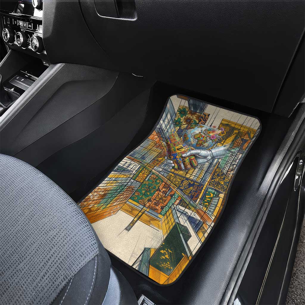Léopold Sédar Senghor Car Mats President Poete Portrait Futuristic African Robotic Handshake Earth and Flowers Unity - African Pride